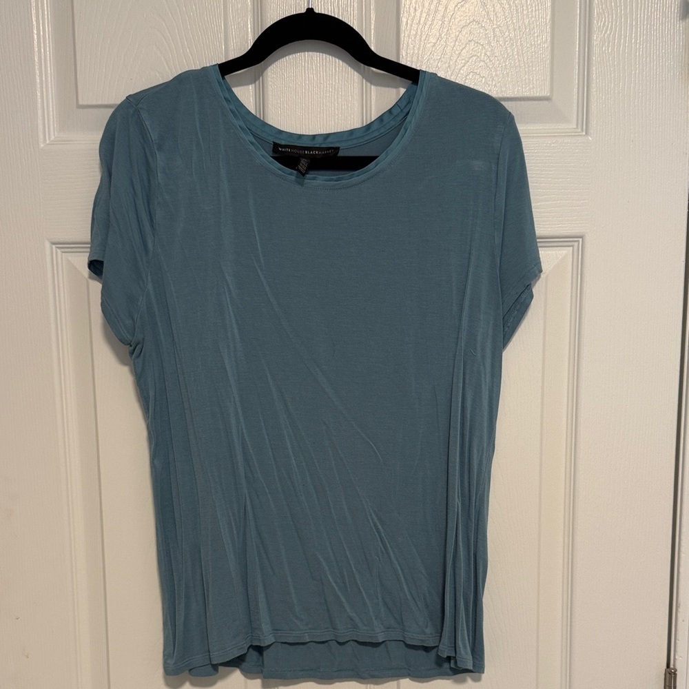 White House Black Market Short Sleeve Crew Tee in Dusty Blue